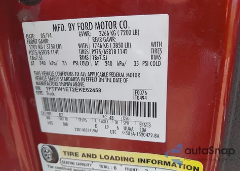 2014 Ford F-150 Xlt z USA, uszkodzony, nr VIN 1FTFW1ET2EKE62458